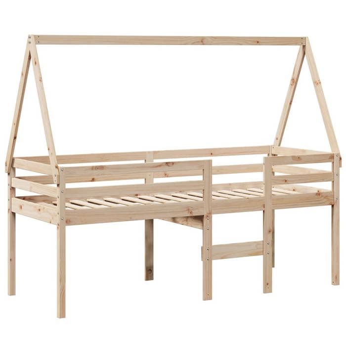 VidaXL Lit haut avec toit 90x190 cm bois de pin massif, lit, cadre de lit, lit mezzanine, meuble de chambre à coucher, 3282098