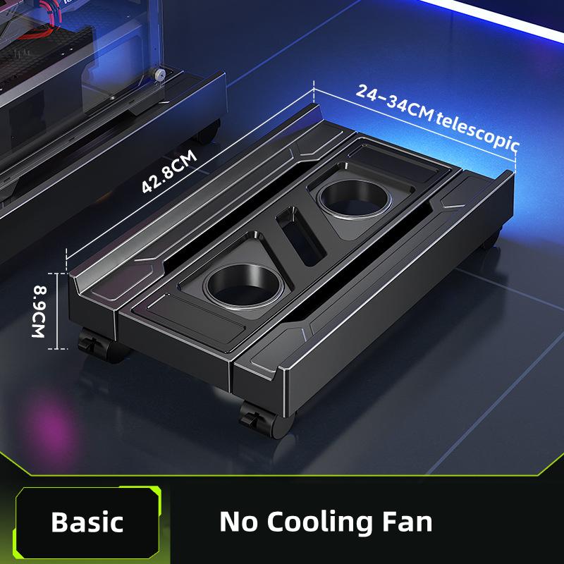 New Mobile PC Tower Stand Adjustable Computer CPU Holder Telescopic Desktop Stand CPU Cart with RGB Cooling Fan Heat Dissipation