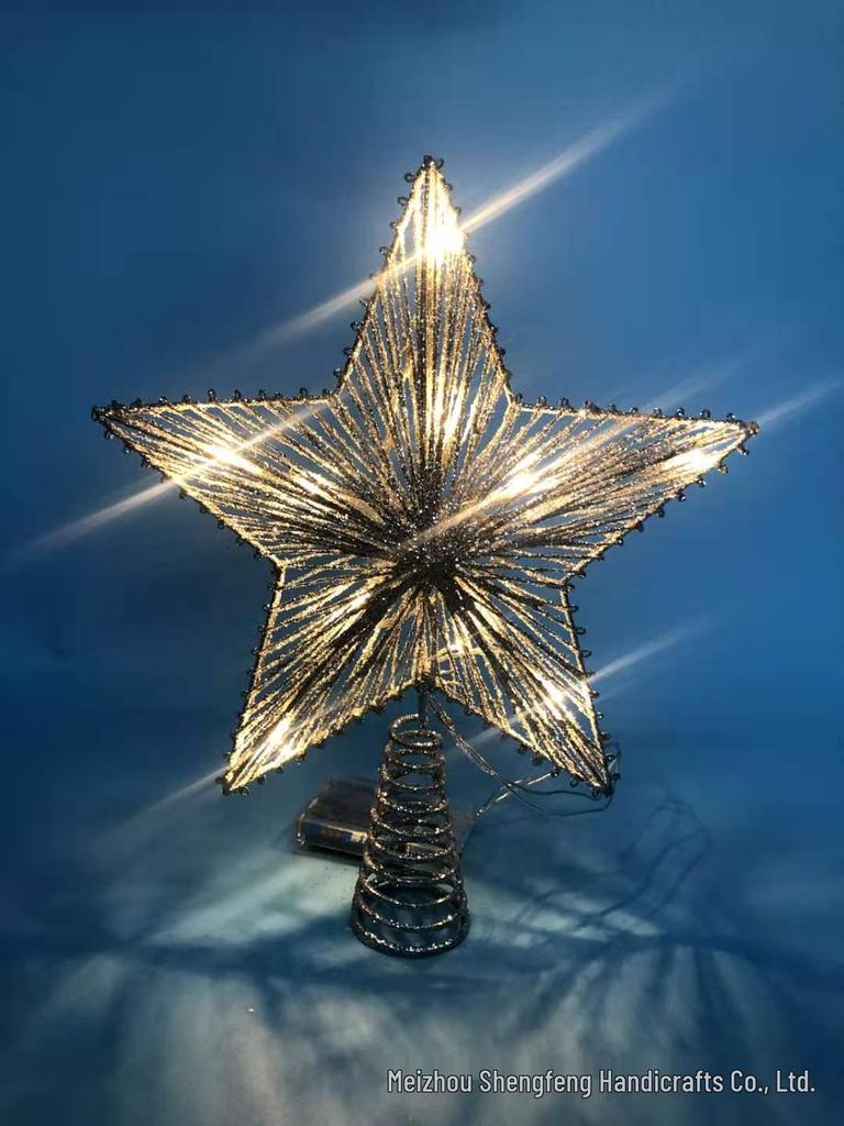 Wrought Iron Luminous Glitter Treetop Star Christmas Decoration