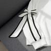 Women Striped Bow Detail Loose Long Sleeve Casual Round Neck Pullover Sweatshirt