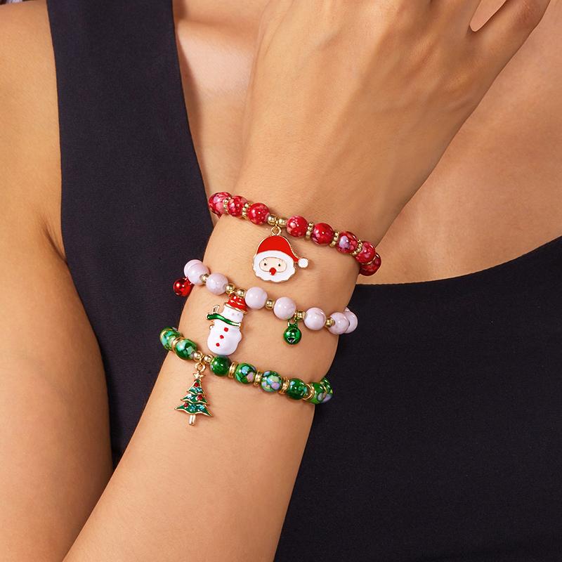 Weihnachten Bunte Perlen Mehr Element Anhänger Armbänder Für Frauen Weihnachtsmann Schneeflocke Baum Elch Armband Party Schmuck