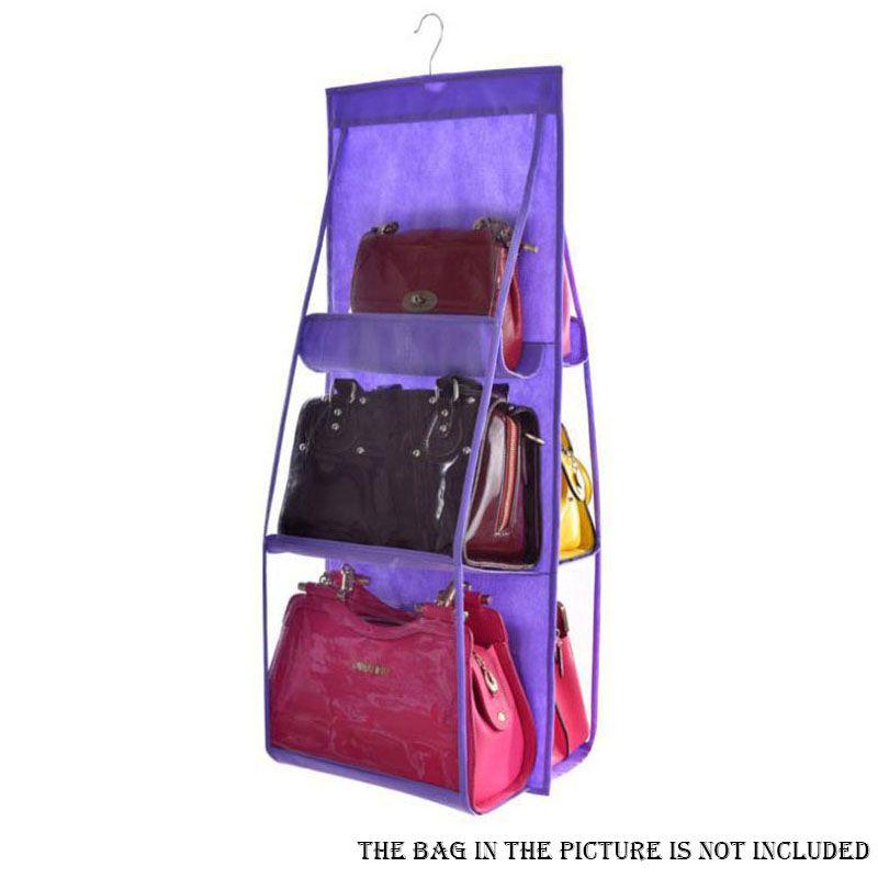 Elegant And Spacious 6 Pockets Clear Hanging Purse Handbag Tote Bag Organizer Rack