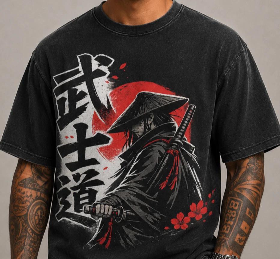 Samurai Japan Warrior Kanji Bushido Code Graphic Tee 4XL