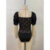 Women's Retro Romantic Sexy Lace Lace Deep V-neck Solid Color Puff Sleeve Bodysuits