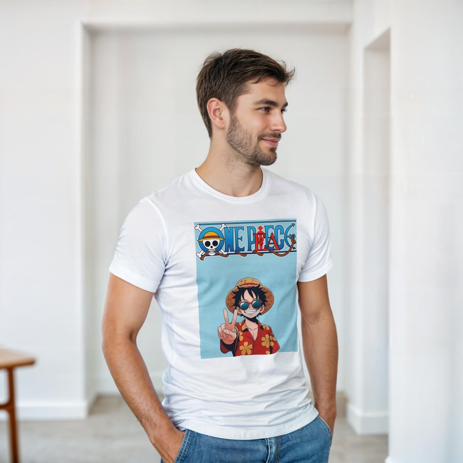 (NEW) LARGE SIZE, One Piece Monkey D. Luffy White Shirt, ONE PEACE, Anime S разноцветный