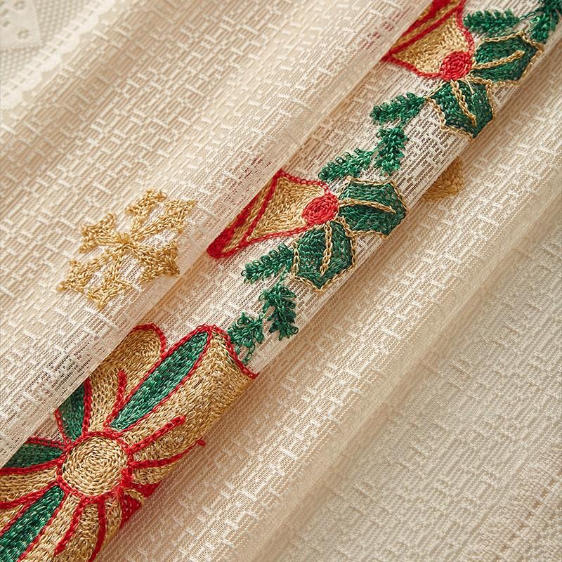 American Christmas Curtain Bells Embroidery Lace Blackout Decorative Window Drapes