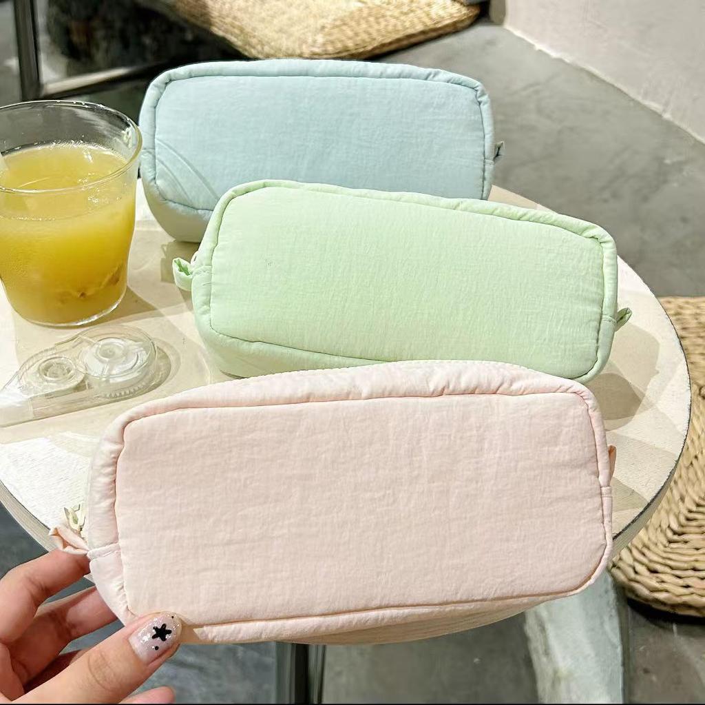 Korean Style Solid Color Cute Square Pencil Case - Large Capacity for Students