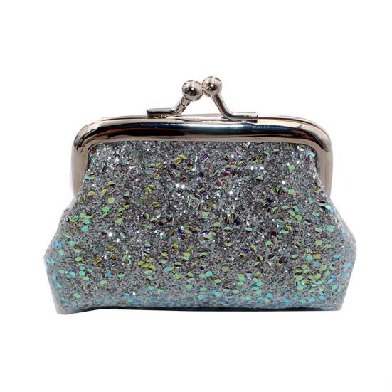 Sequined Coin Pouch Women Glitter Coin Pouch Mini серый