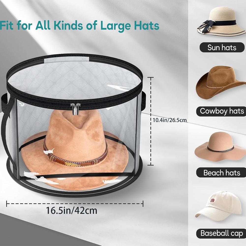 Transparent Hat Storage Box Hat Box Organizer with Zipper Closure Hat Storage Bucket, Foldable Round Brim Hat Storage Bag