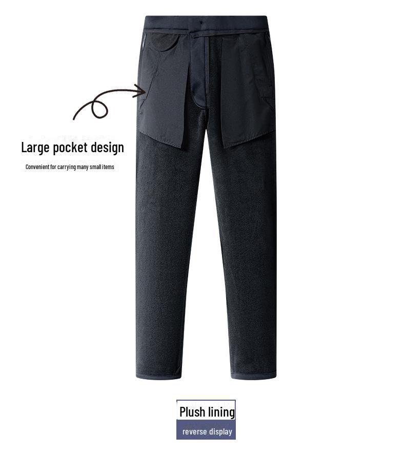 Men's Anti-Wrinkle Straight-Leg Business Trousers with Slight Stretch and Warm Plush Lining