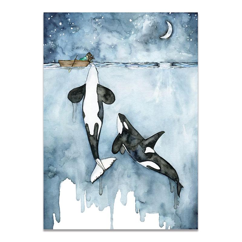 

Настенные картины в скандинавском стиле с изображением морских китов, лодок, животных, холст, акварель и принты для гостиной, постер, домашний декор 40x60cm No Framed
