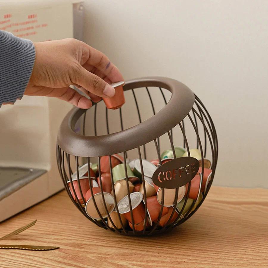 1 Stück Multifunktionaler Eisen-Kaffeekapsel-Organizer Kreatives Obst-Snack-Aufbewahrungsregal Hohlkapsel Diagonalkorb Haushaltswaren