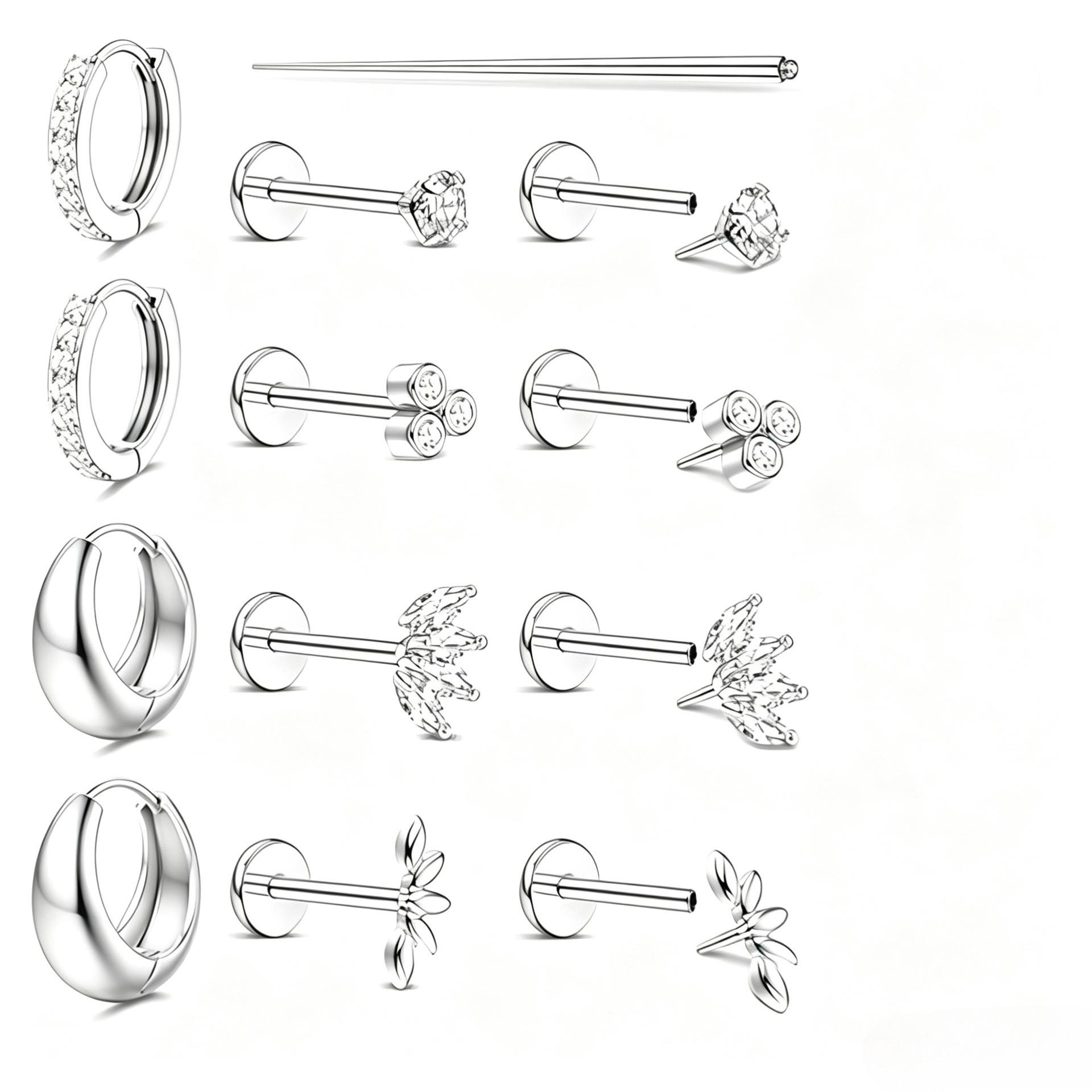Cross-Border Hot Selling Trendy Stainless Steel Flat-Bottomed Bone Nails Multi-Position Universal Nose Lip Ear Multi-Purpose 08