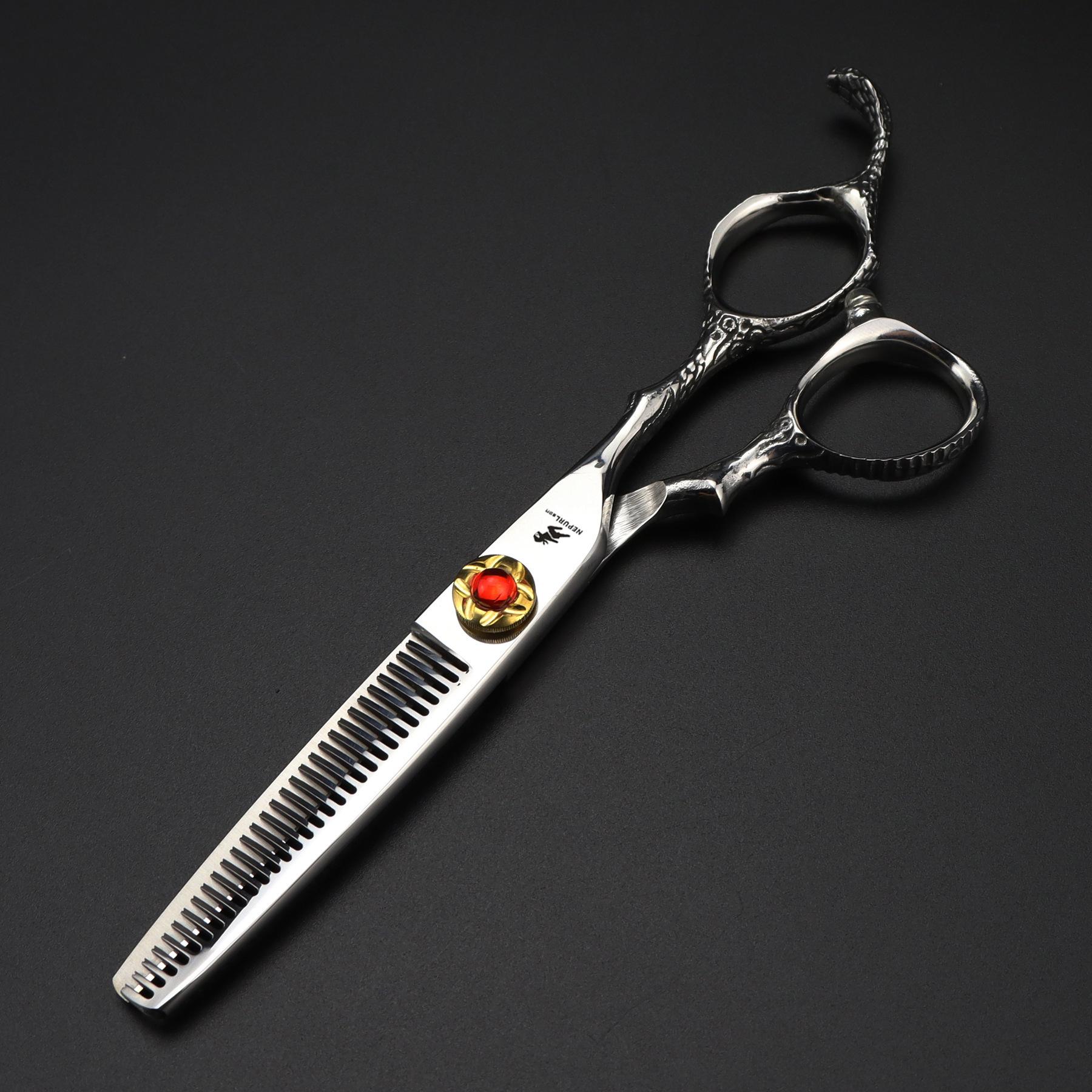 Napson 6.0  Snake Pattern Hairdressing Scissors: Double-Sided Sword Shape, Straight & Thinning Shears