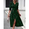 Women's Printed Long Sleeve Shirt Dress with Waist Tie and Button Front