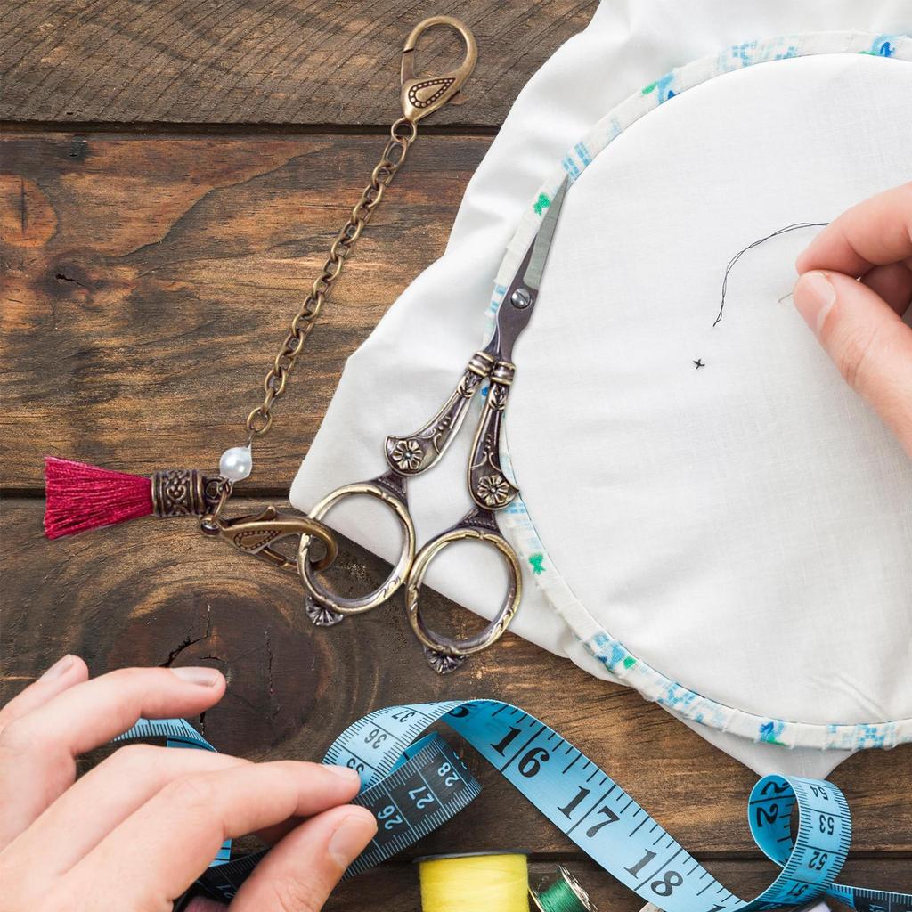 Embroidery Scissors Fabric Sewing Cutting Shears Multipurpose Retro Design with Lanyard Tassel