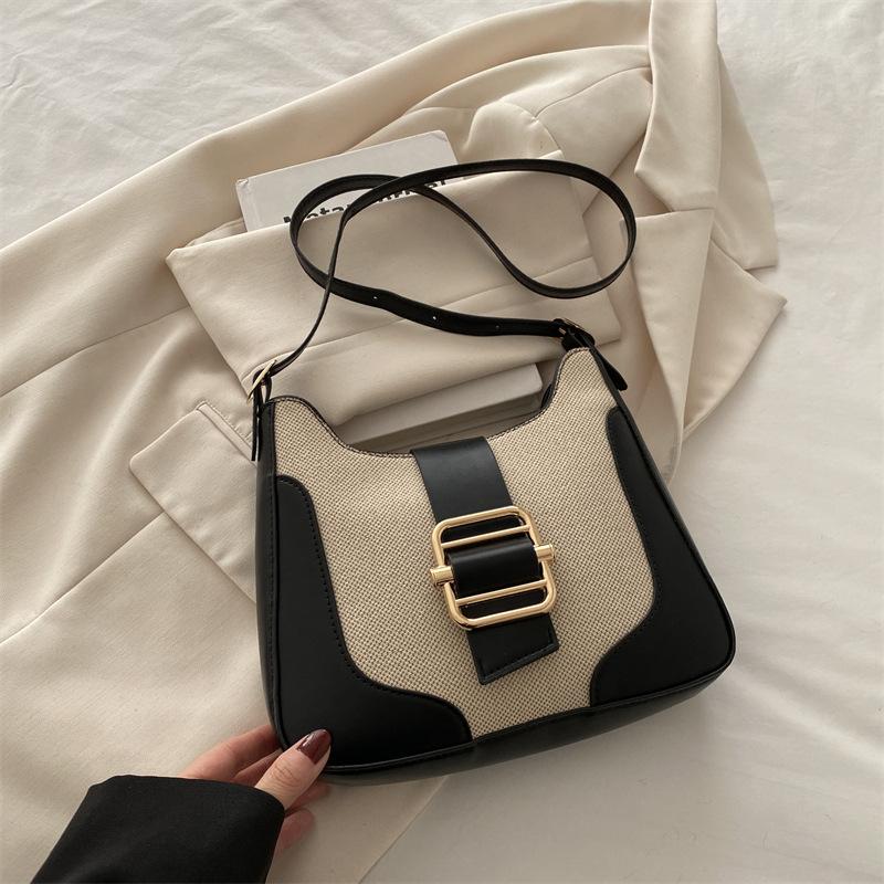 

Контрастная сумка подмышкой в стиле ретро для женщин 2025 года, весна-лето, новая модная портативная сумка через плечо с косым креплением, сумка-седло чёрный