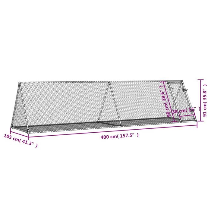 VidaXL Hutch, Rabbit Cage with Door, Chicken Coop, Outdoor Run for Ducks Small Animals, Silver Steel 3281531