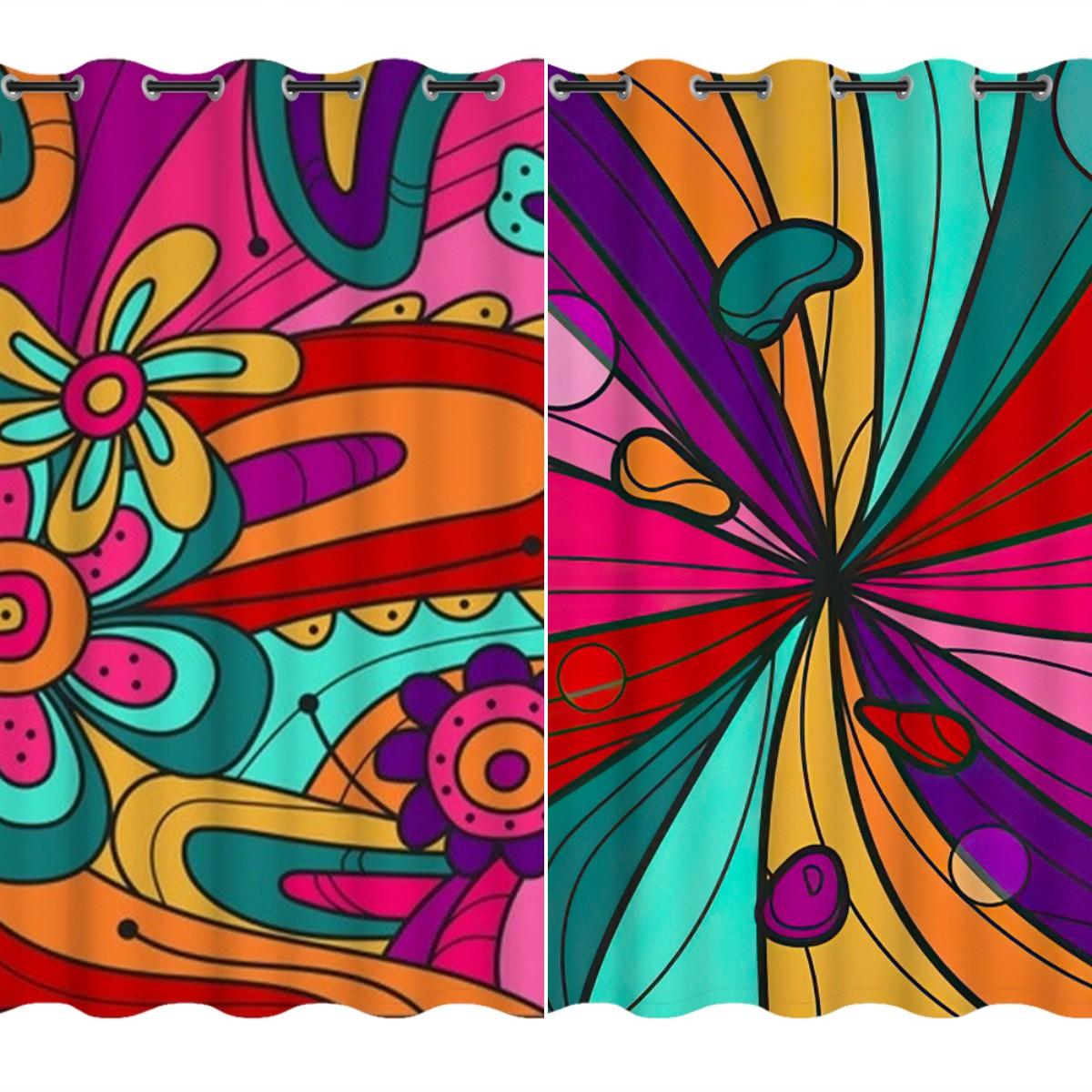 

2Panels Colored Pigment Abstract Curtains Geometric Pattern Curtains for Bedroom Living Room Kitchen Window Blinds cortinas (50Wx50H)x2(CM)&Grommet Top