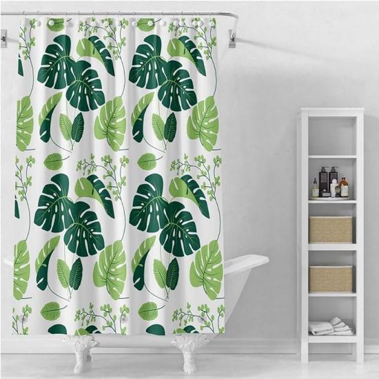 Shower Curtain Liner, 4G PEVA Green Leaf Shower Liner, Plastic Waterproof Shower Curta, 72x72 inch with Grommet Holes 3 Magnetic Weights
