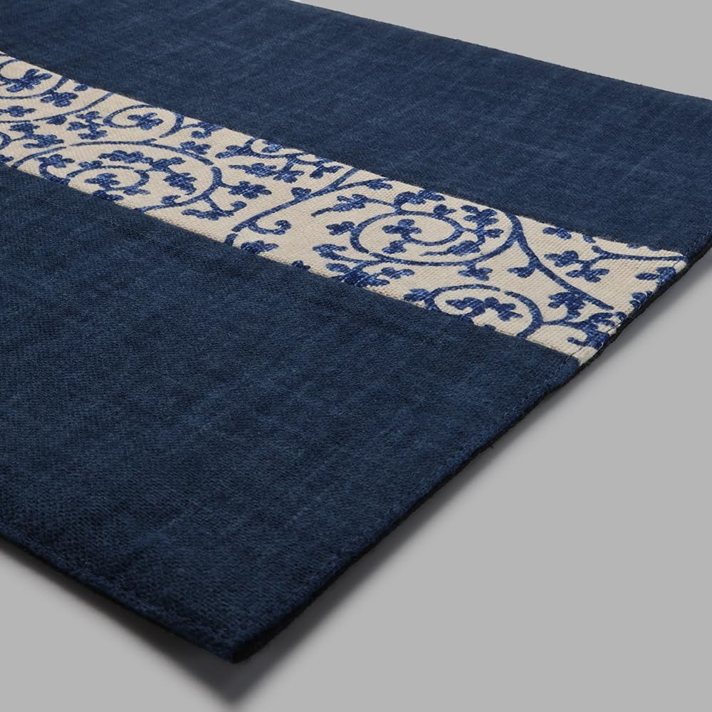 Yamashita Koge Runner Cloth, Celebration Arabesque Pattern, Navy, 100% Cotton, Made In Japan, Table Runner