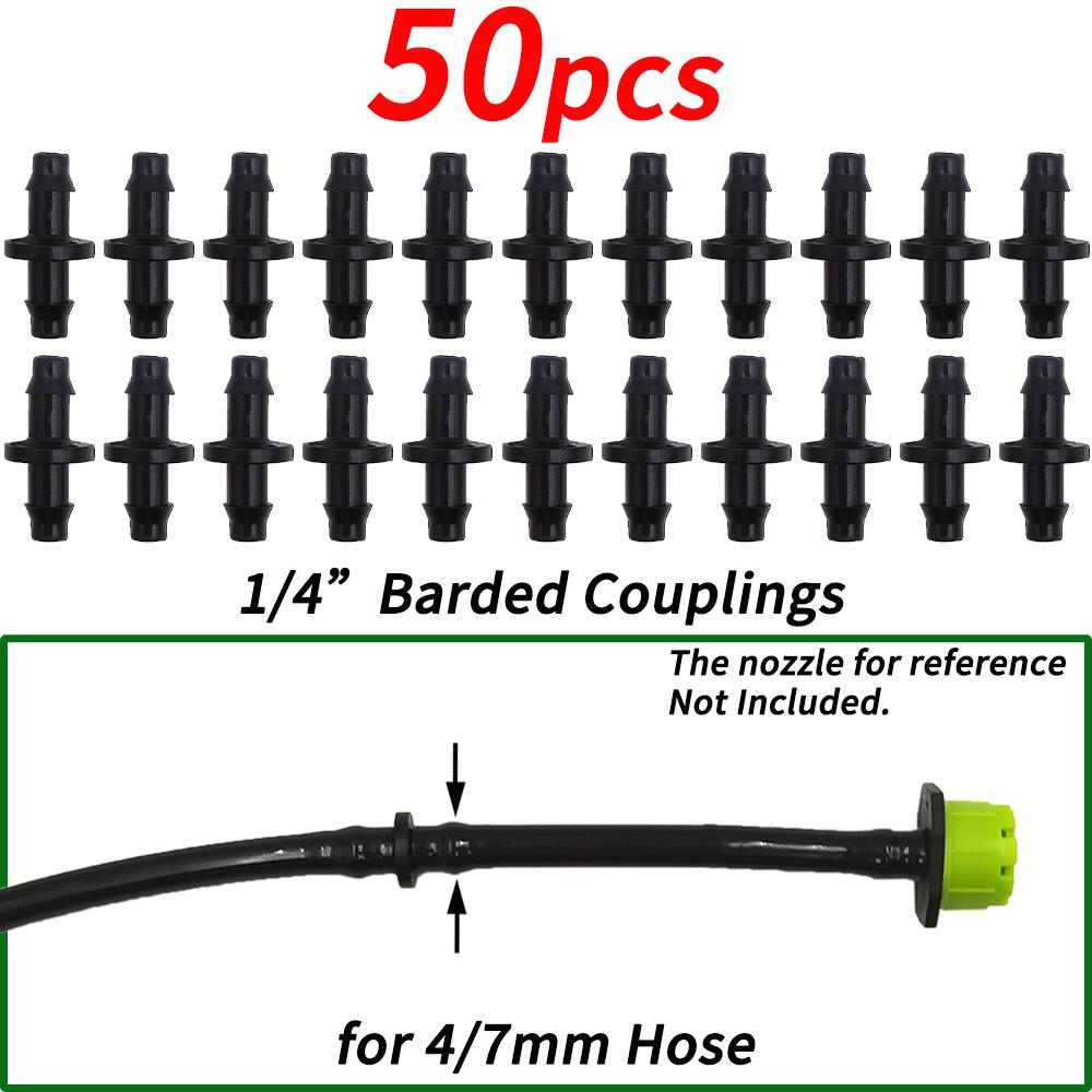 

20/50/100PCS 1/4 Barbed Coupling for 4/7mm Hose Tubing Micro Flow Drip Irrigation Watering Straight Connectors Fittings 1/4
