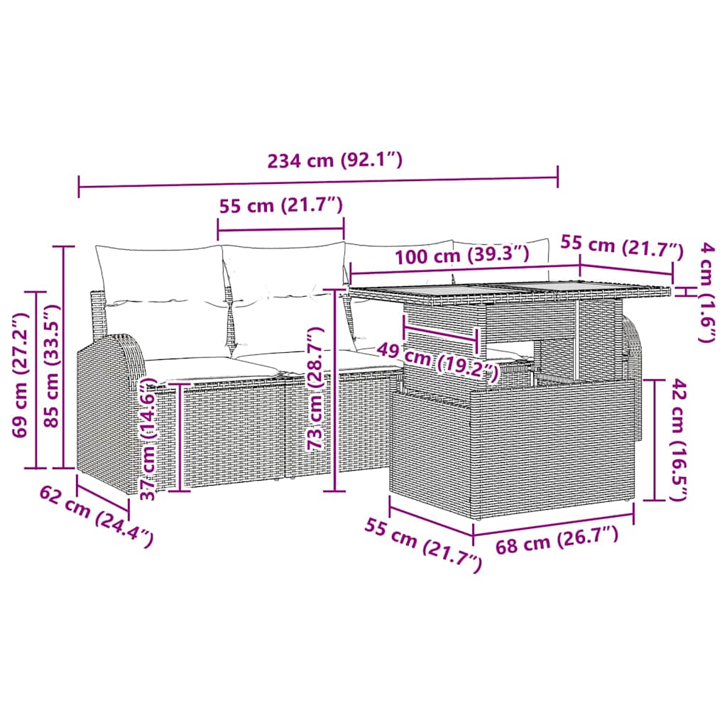 Garden Sofa Set with Storage 5 Pcs Beige Poly Rattan