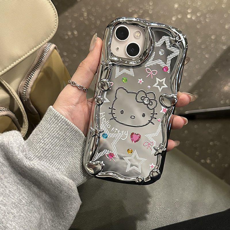 Silver Mirror Flash Diamond Kt Cat Apple 11promax Mobile Phone Case iPhone11 Electroplating 11 Makeup Mirror 11 Large Holes
