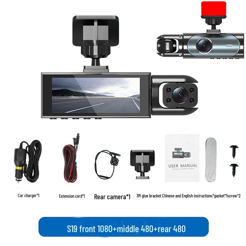 High-Definition Dual-Lens Dash Cam with Wide-Angle Night Vision and WiFi for Front, Interior, and Rear Recording