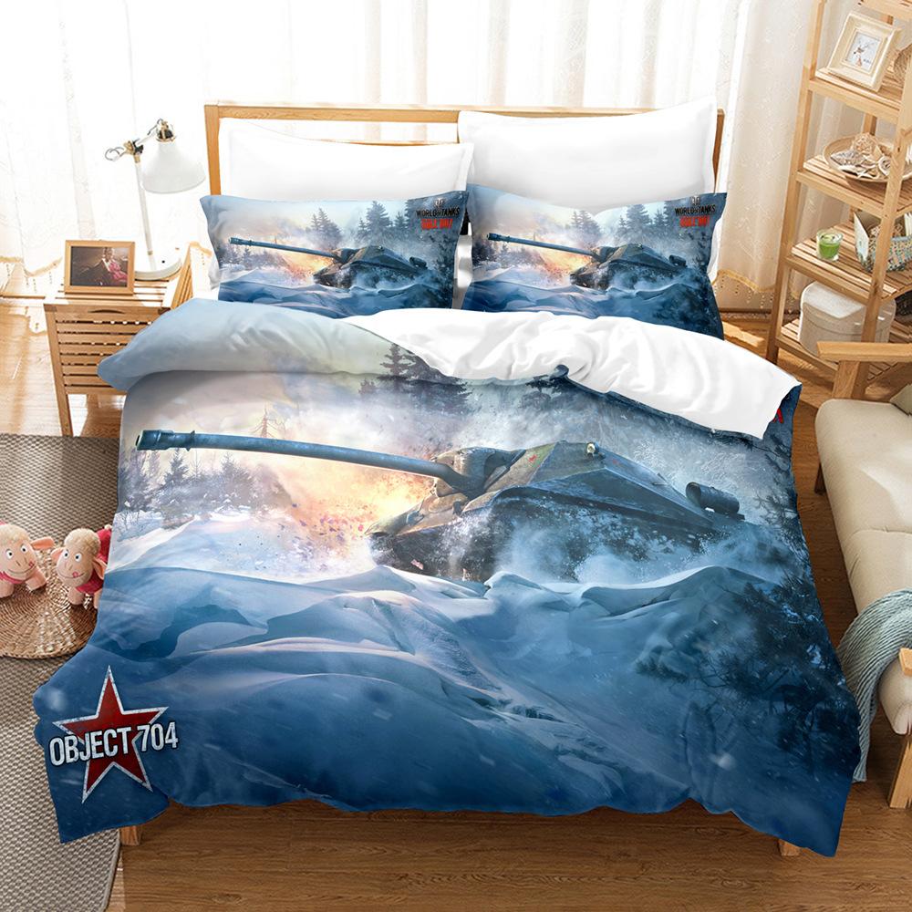 Panzer Bettbezug-Set, Bettbezug mit Spielkriegsszene für Teenager Erwachsene, Militärisches Gamer-Schlafzimmer Dekor Bettwäsche-Set