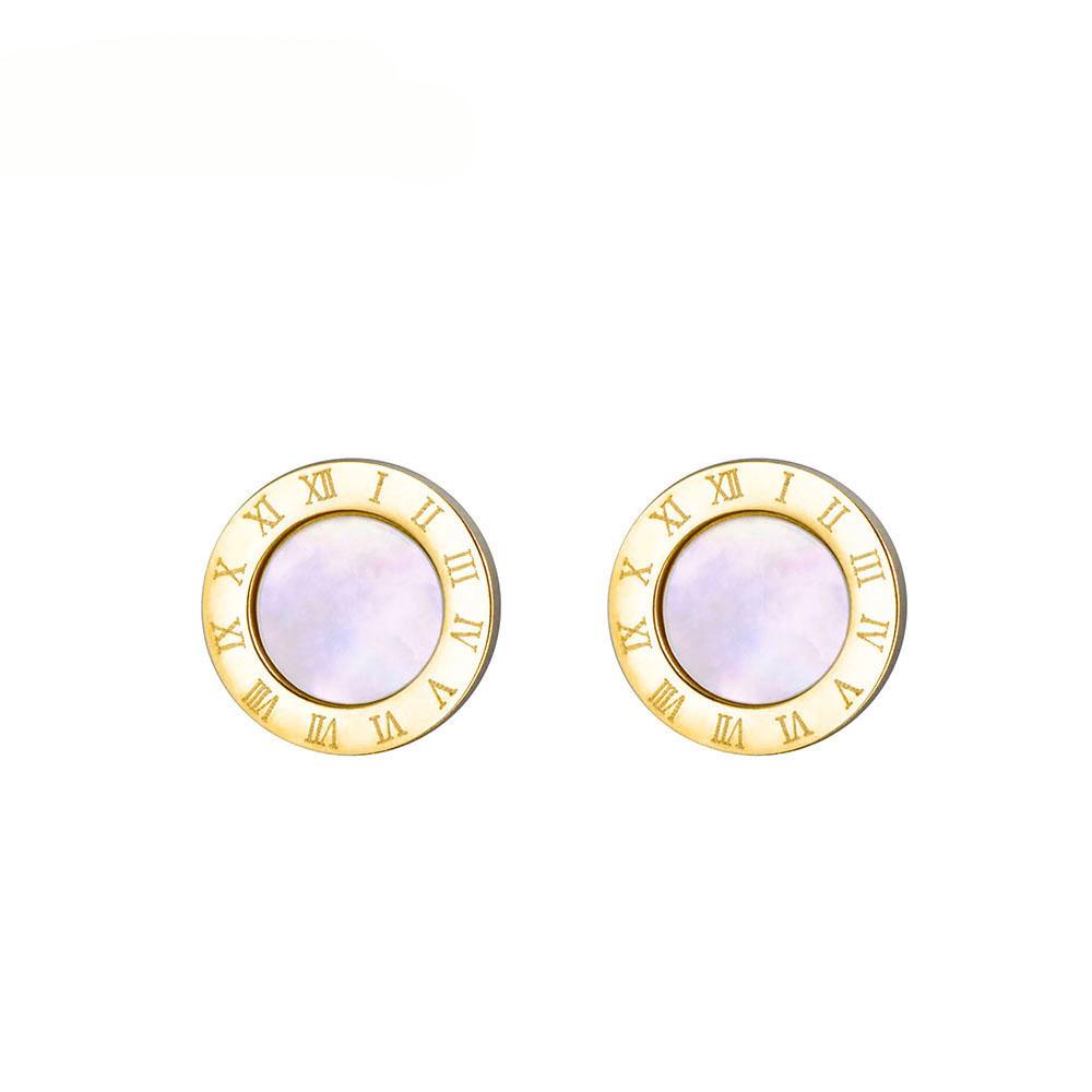 Classic Roman Numeral White Black Shell Stud Earrings For Women 316L Stainless Steel Female Earrings Jewelry Brincos ZE18002