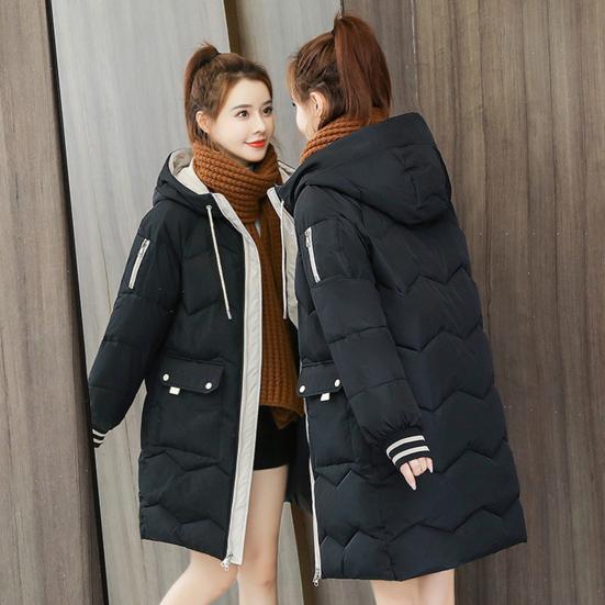 Abrigo de invierno para mujer, abrigo acolchado de algodón de manga larga con capucha, abrigo grueso holgado con cremallera de longitud media, prendas de vestir, chaqueta, ropa de calle