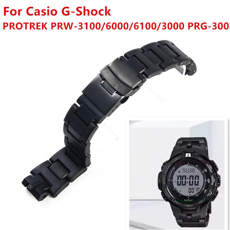16mm Für Casio G-Shock PROTREK PRW-3100/6000/6100/3000 PRG-300 modifiziertes Kunststoff-Stahl-Verbund-Uhrenarmband Armbandzubehör