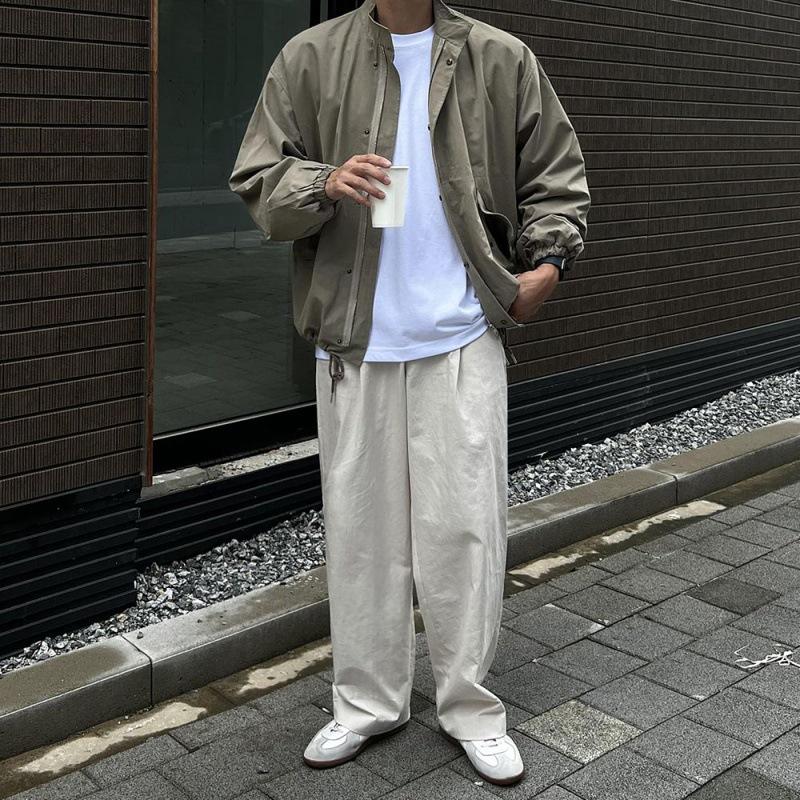 Retro Lässige Jacke Herren Frühling Locker Stehkragen Jacke Koreanischer Stil Trendige Silhouette Jacke