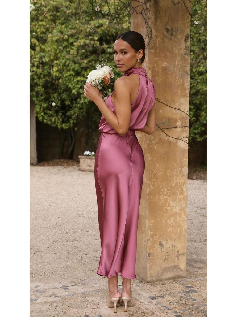 2023 Sommer Ärmelloses Neckholder Satin Kleid – Elegante Einfarbige Damenbekleidung