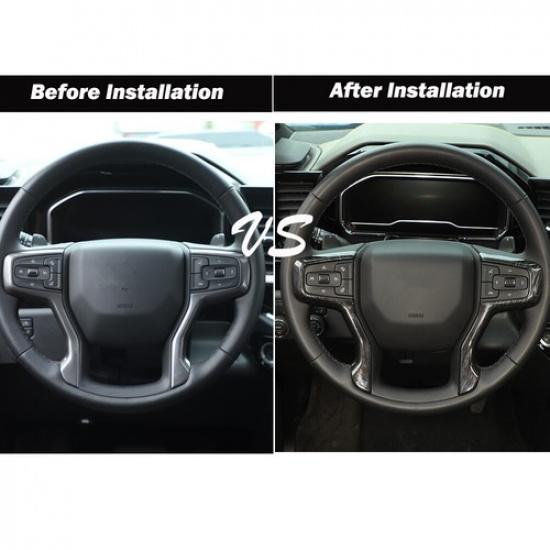 For Suburban Silverado 1500 19-23 Steering wheel Controls Cover Trim Black Wood