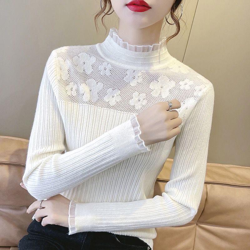 Lace Top Women's Fashion Knitted Pullover: Versatile Long Sleeve Sweater for Spring & Autumn 2025