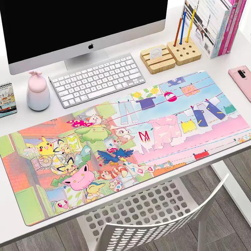Anim Pokmon Pikachu Leather Mouse Pad Pokmon Gaming Extra Large Gaming Keyboard Desktop Pad Childrens Writing Table Mat
