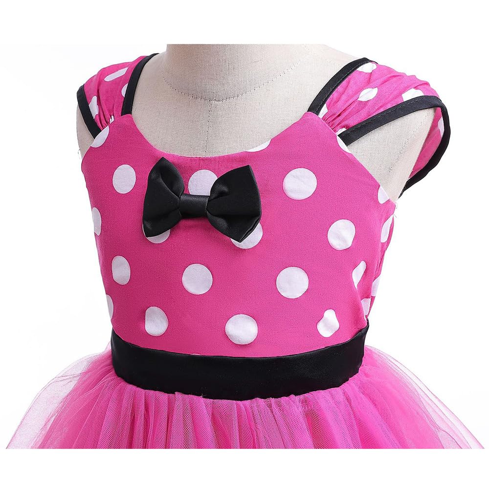 [MUXIU] Minnie Mouse Halloween Costume for Girls, Cute and Popular Polka Dot Skirt, Short Sleeves, Bow Tie, Party, Dance Costume, Photo Shoot,