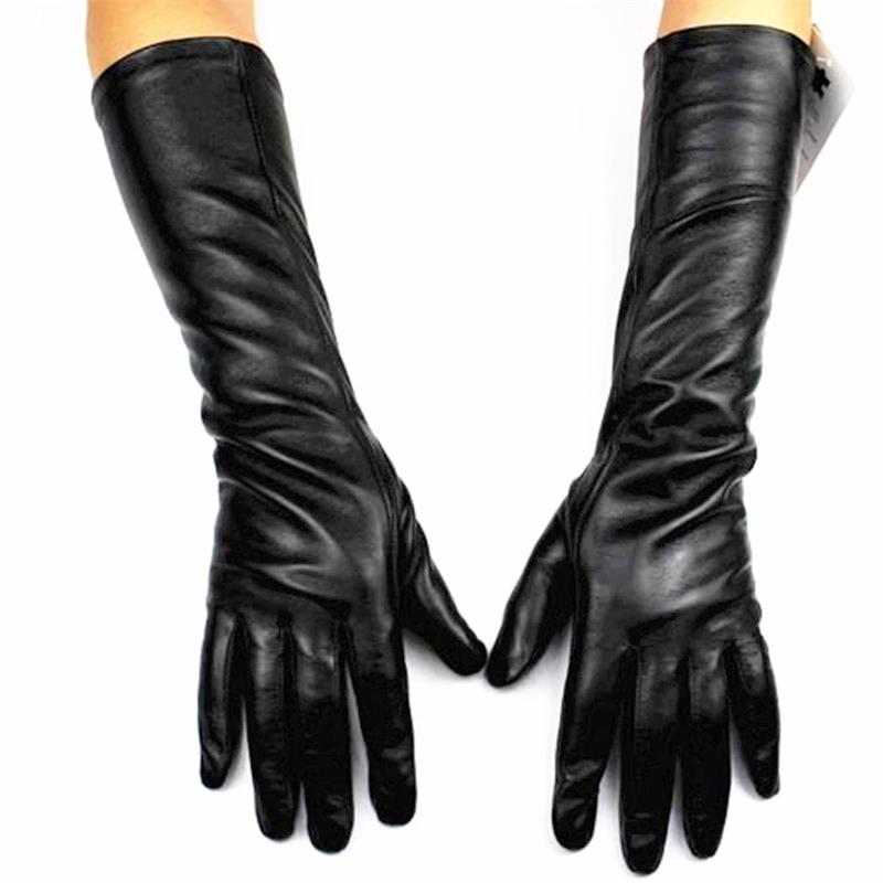 38 CM Long Sheepskin Gloves Women's Fashion Color Leather Finger Gloves With Velvet Lining to Keep Warm in Autumn and Winter