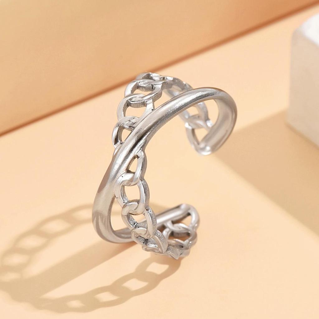 Adjustable Stainless Steel Open Ring - European & American Style Versatile Women's Fashion Jewelry