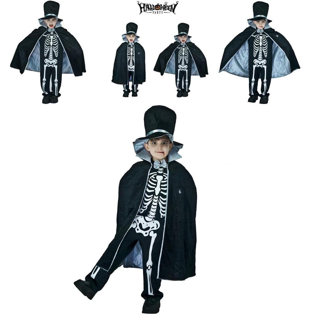 Kids Boy Skeleton Skull Ghost Cloak Halloween Cosplay Party Outfit Costume