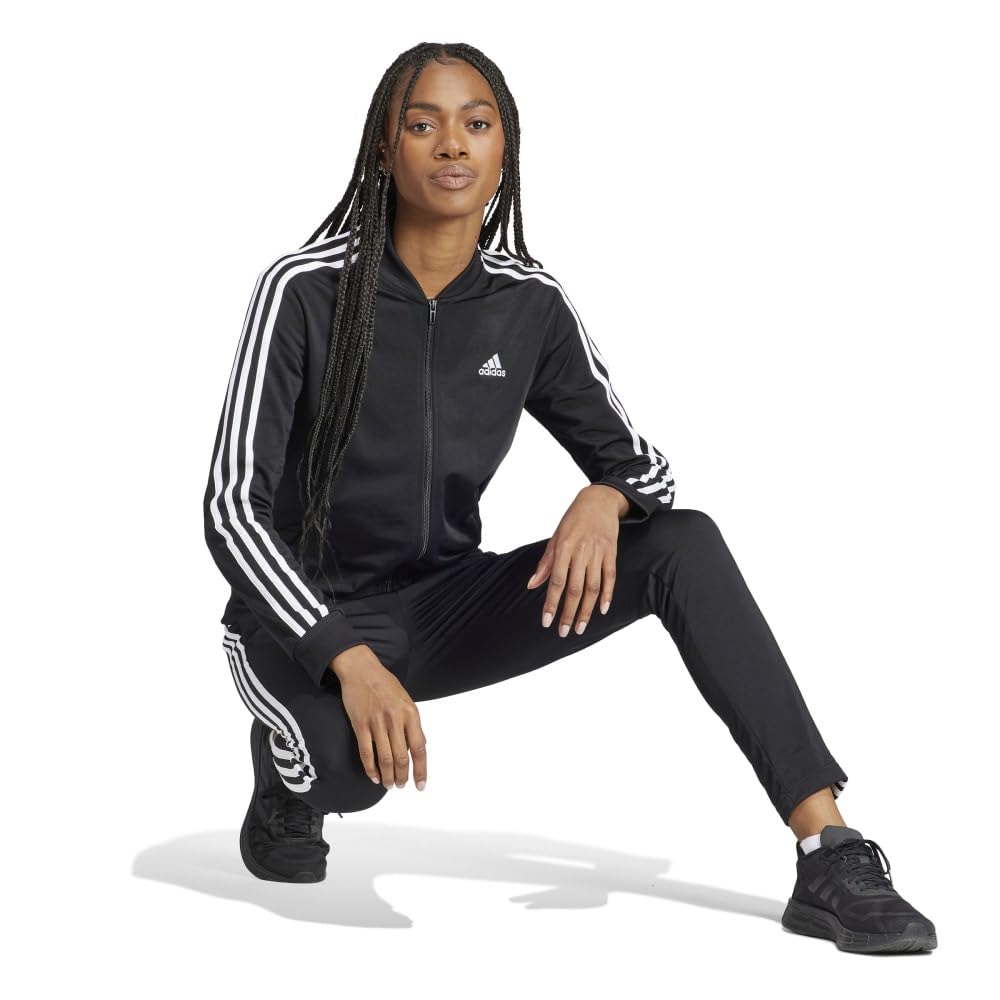 Adidas Essentials Tracksuit 3-Stripes Set, Women's, Top Black/White, Bottom Black/White (IJ8781) J/L
