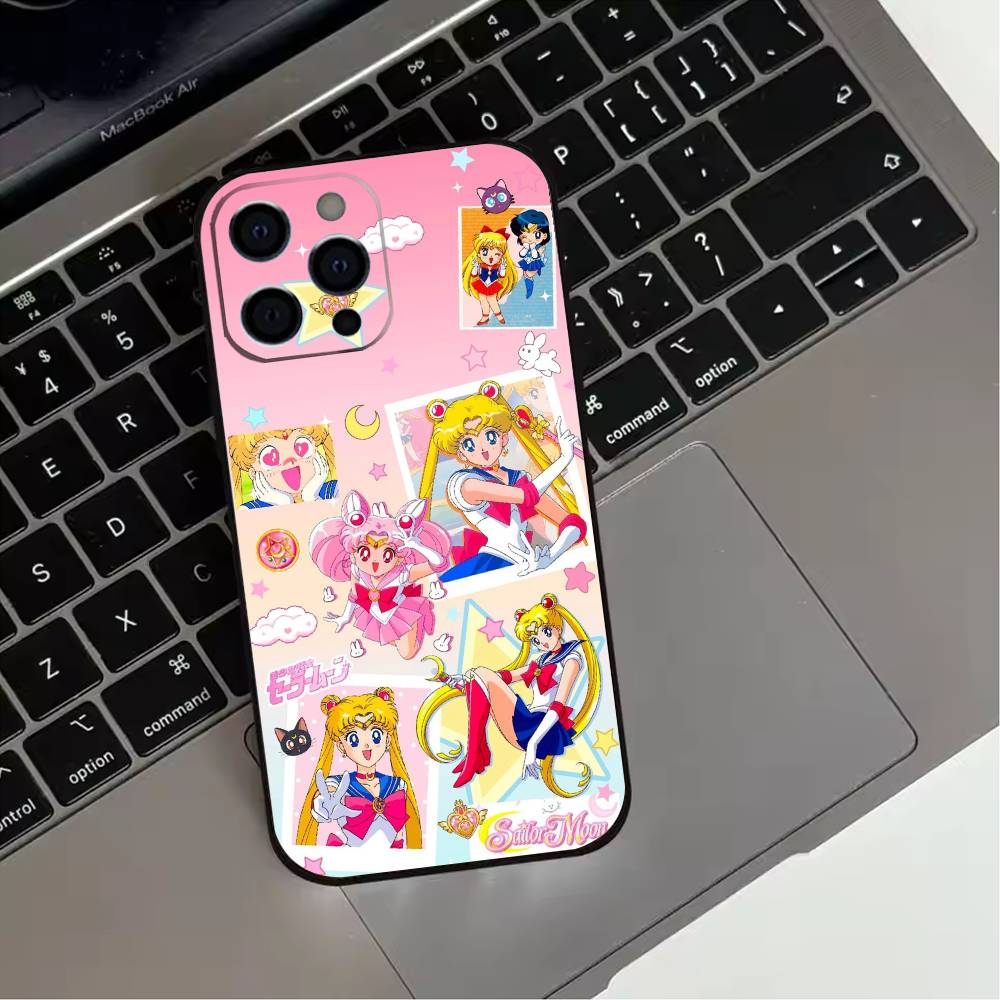 S-Sailor Moon Anime  Phone Case For iPhone 17,16,15,14,13,12,11 Plus,Pro Max,XS,Soft Silicone Black Cover