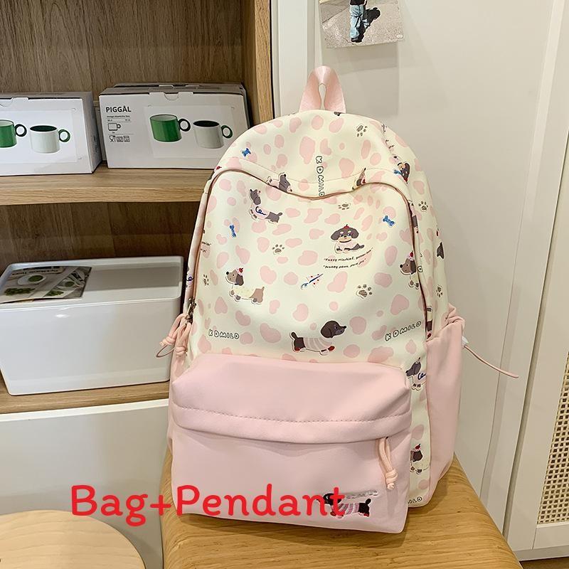 Adorable Dog Print College Backpack With Durable Nylon And Geometric Pattern For Students