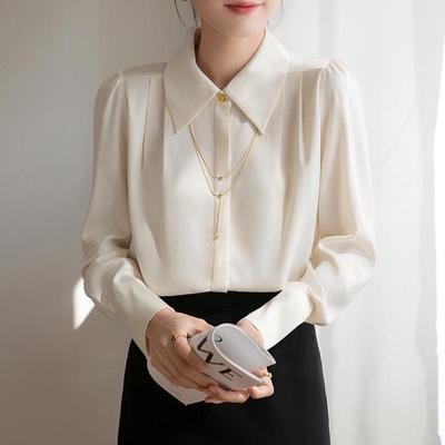 Women's 2025 Spring Satin Long-Sleeve French Drape Shirt for Professional Interviews