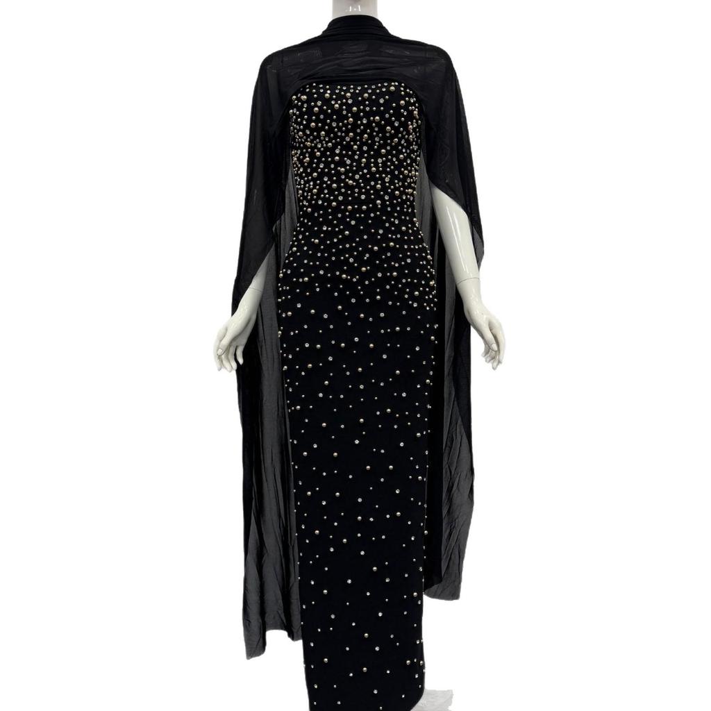 Chic Women's Beaded Strapless Evening Gown - European & American Style Socialite Dress