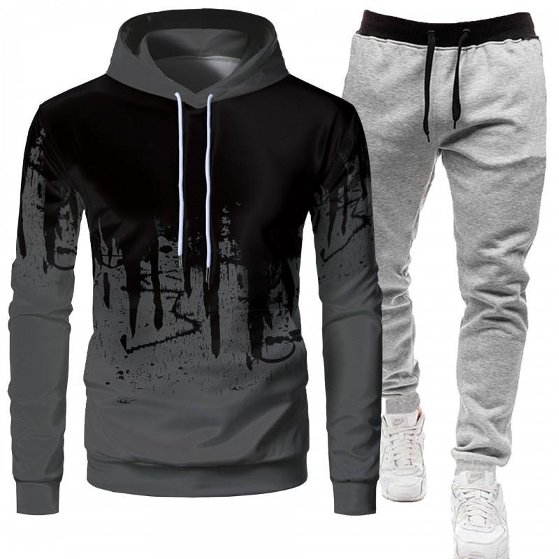 Mens Hooded Sweatshirt Jogger Pants Set Casual Sportswear Outfit
