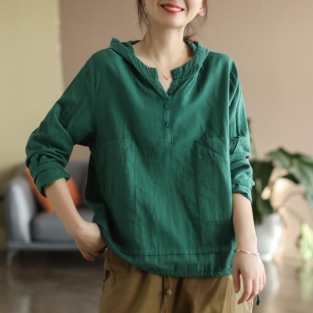 Women's Hoodie T Shirts Spring Summer Fashion Solid Color Casual Pullover Tees Office Ladies Long Sleeve