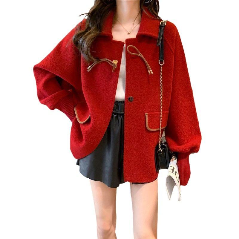 Frühlings- und Herbstoberteile aus gestricktem Tweed mit Fledermausärmeln für Damen